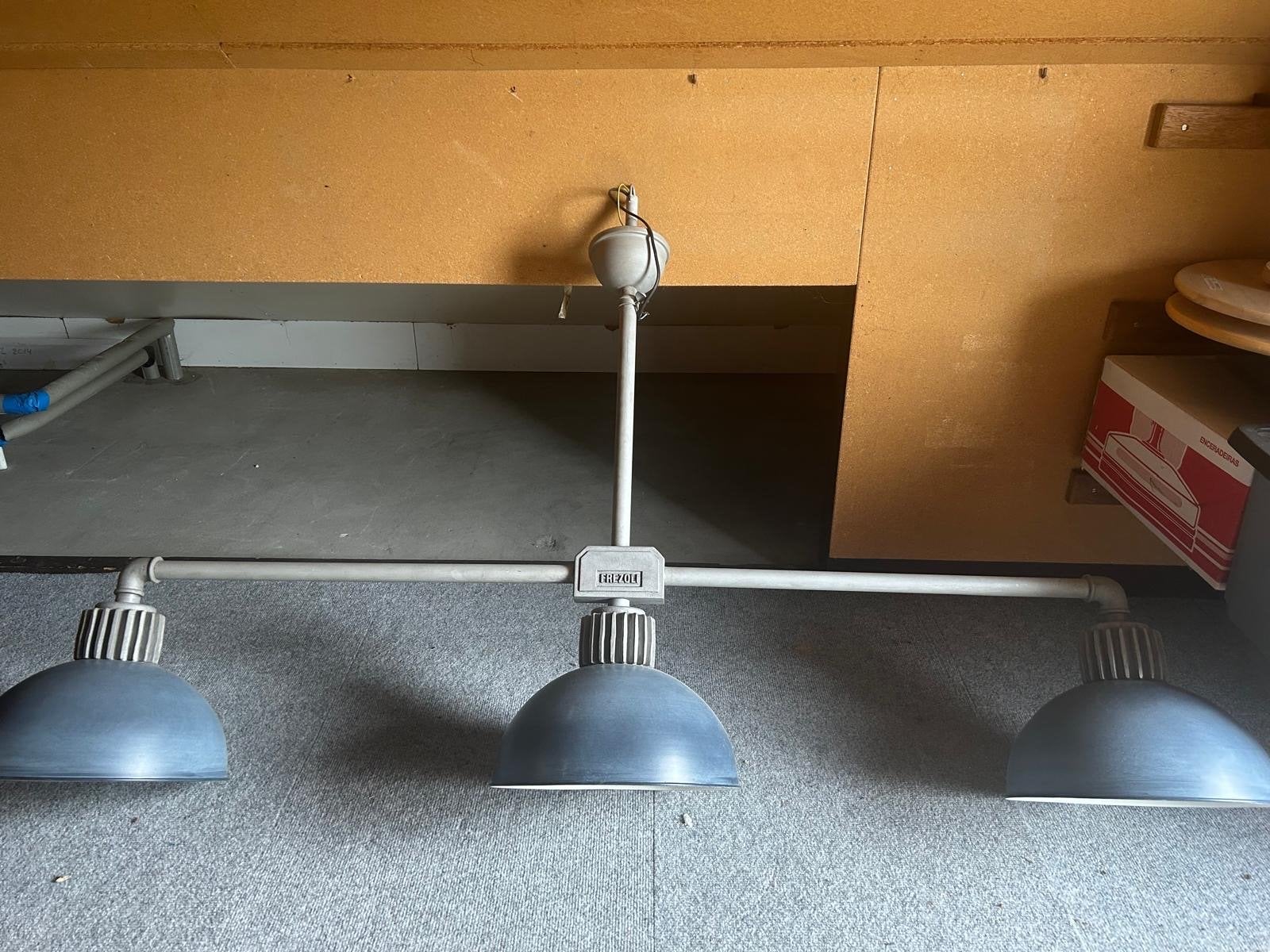 Frezoli Industriële Hanglamp 3-lichts  150cm breed, Ophalen, Gebruikt, Metaal, E27 (groot)