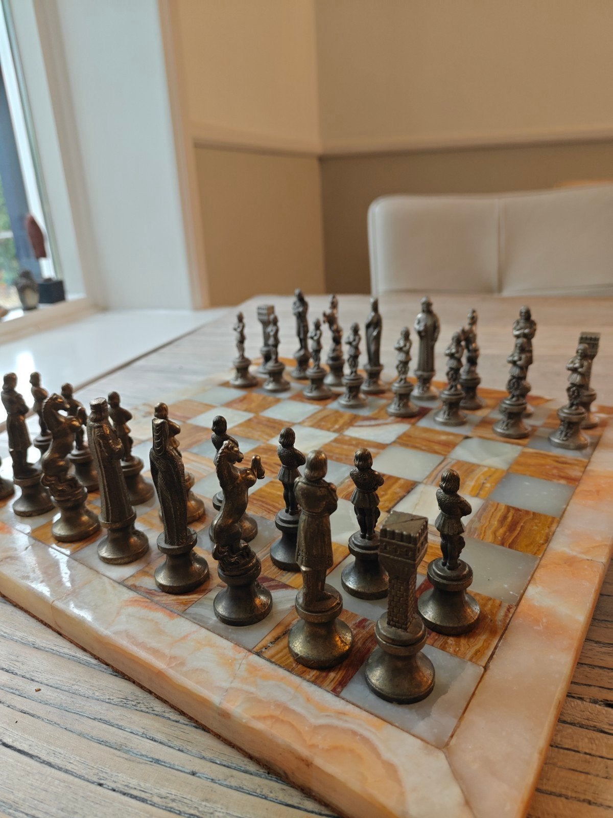 Prachtig schaakspel met onyxbord, Een of twee spelers, Ophalen, Gebruikt, Onbekend