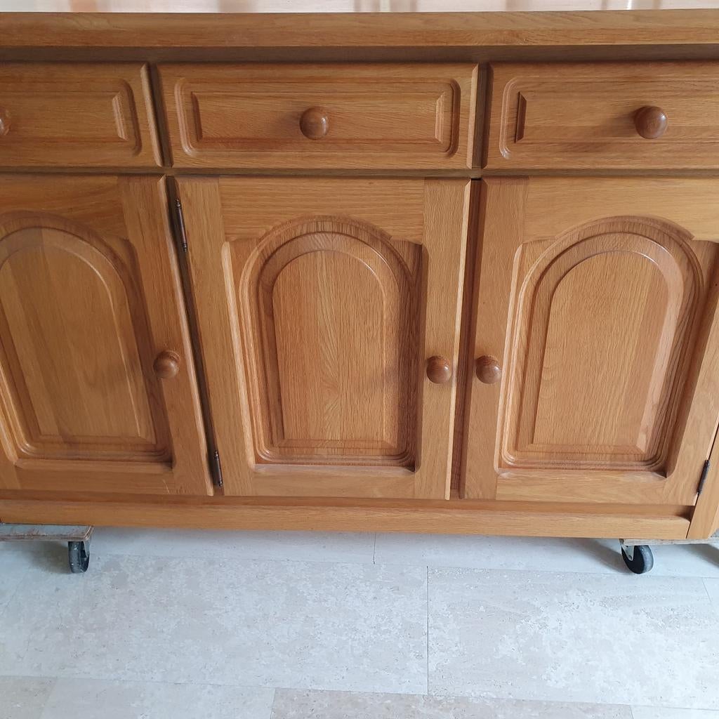 Mooi massief licht eiken hout dressoir 160l x 60diep x 95 hg, Met lade(s), 150 tot 200 cm, Eikenhout, Ophalen of Verzenden
