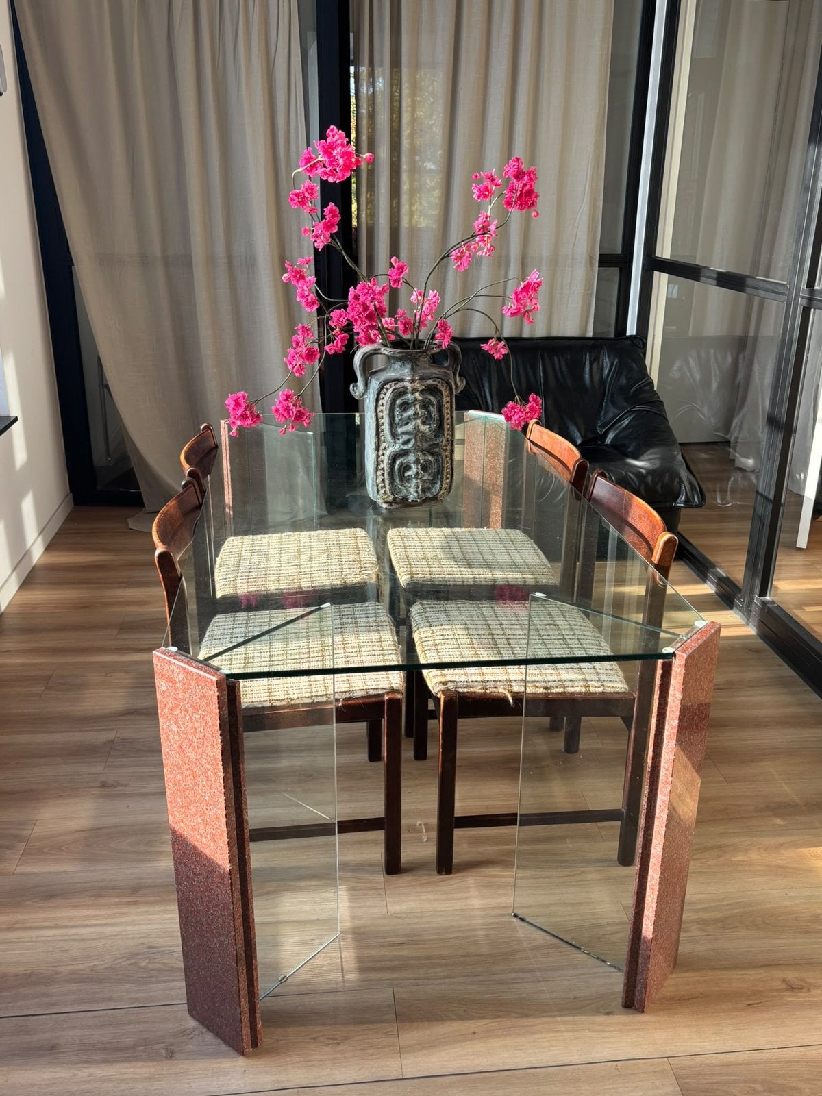 Glazen marmere (eet) tafel/bureau, Huis en Inrichting, Ophalen