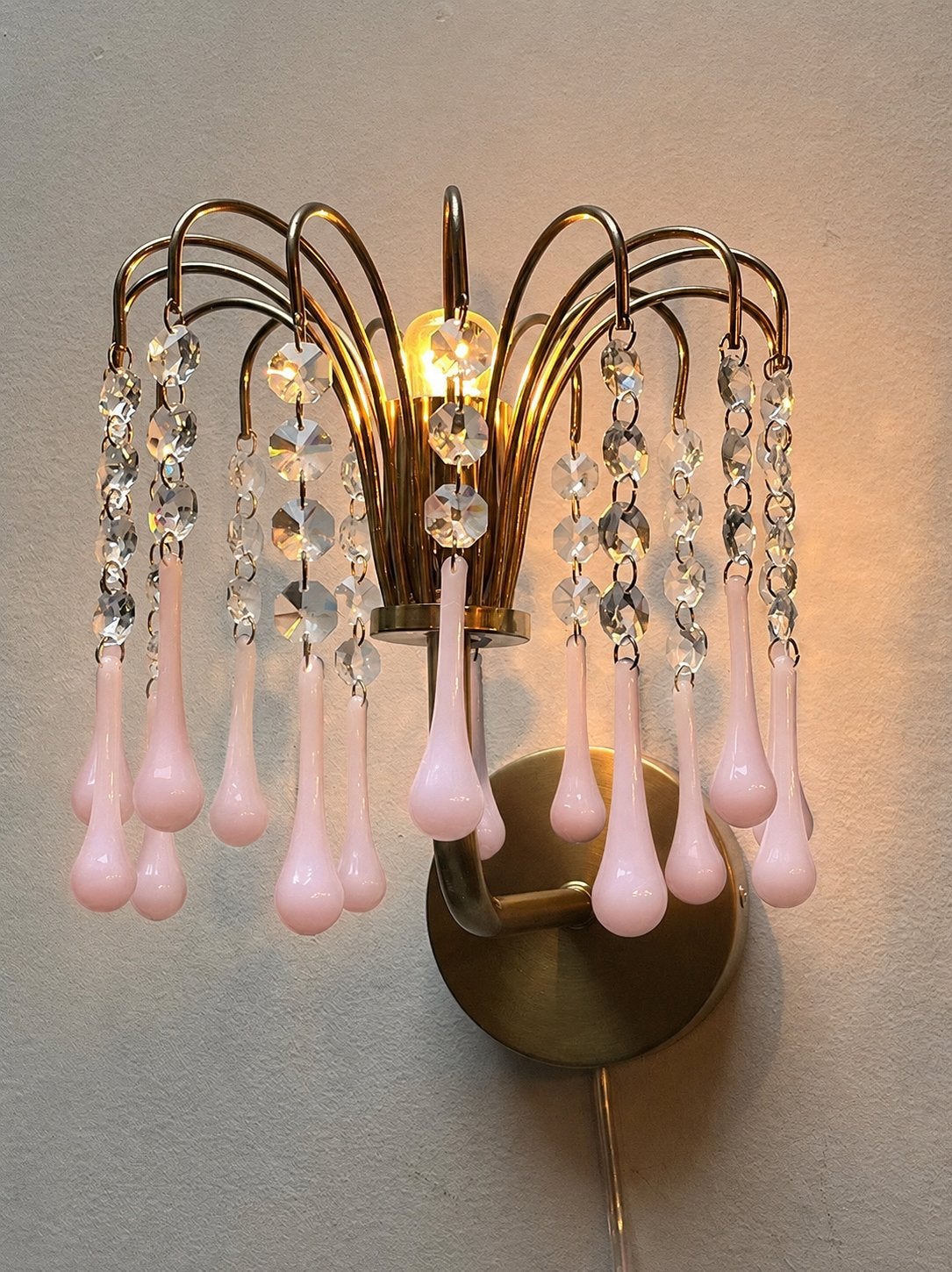 8 stuks vintage murano echt opaline roze teardrop wandlampen, Huis en Inrichting, Baak, Ophalen of Verzenden, Zo goed als nieuw