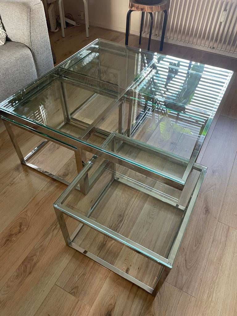 Set salontafels, Huis en Inrichting, Tafels | Salontafels, Ophalen, Gebruikt, 50 tot 100 cm, Vierkant