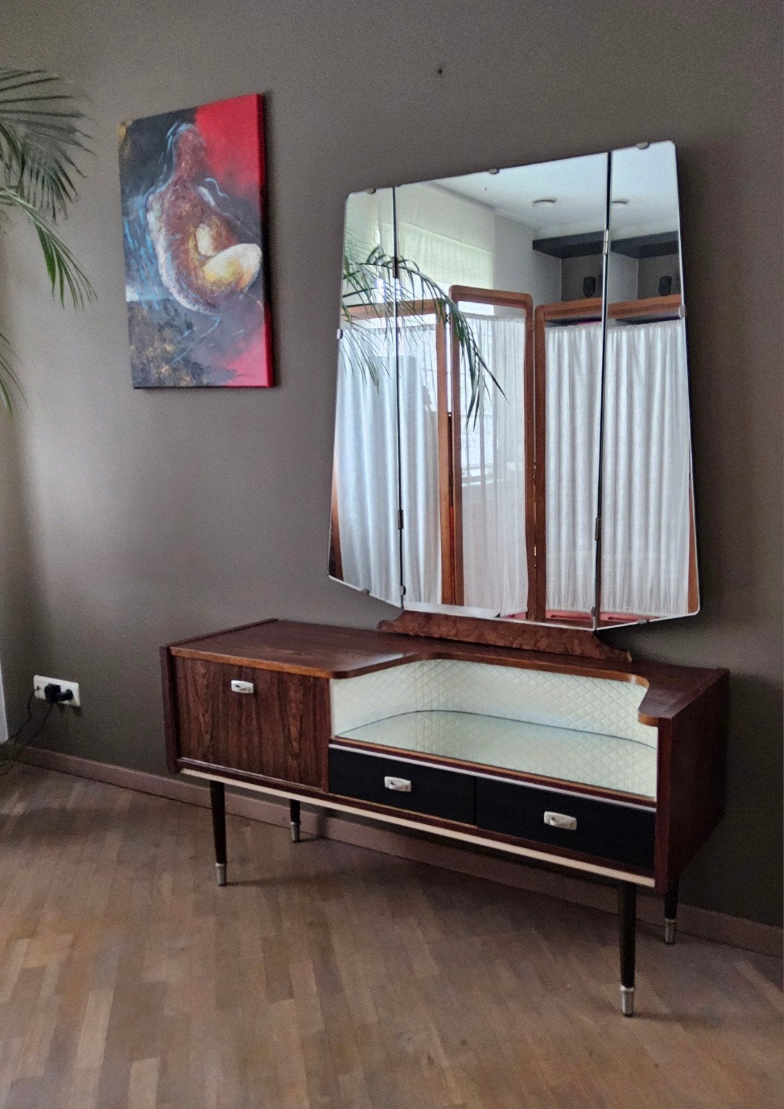 vintage kaptafel met drieluikspiegel, Ophalen, Gebruikt, 50 tot 100 cm
