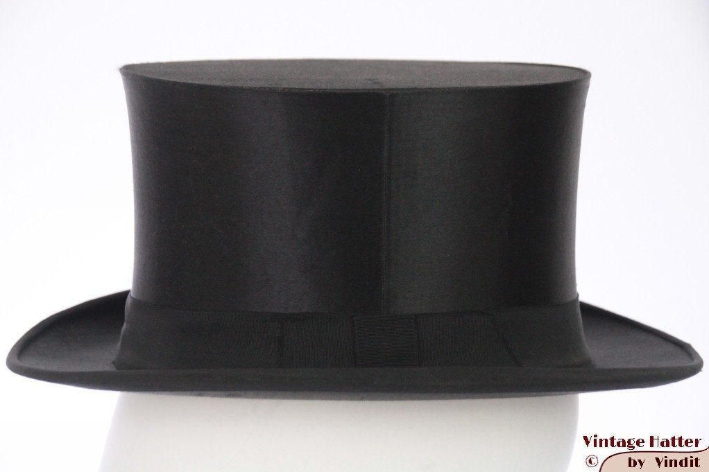 vintage Chapeau Claque Vouwbare hoge hoed zwart zijde 54 =XS, Ophalen of Verzenden, Gebruikt, Handschoenen, Hoed of Pet