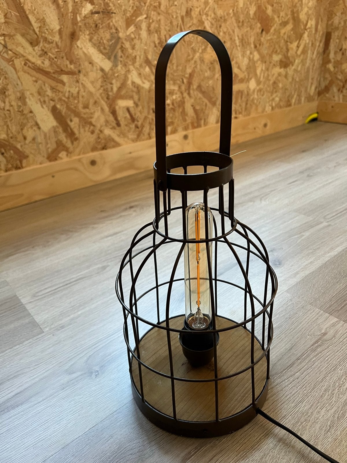 Industriële tafellamp met kooi en Edison gloeilamp, Overige merken, Zwart, Industrieel, E27 (groot)