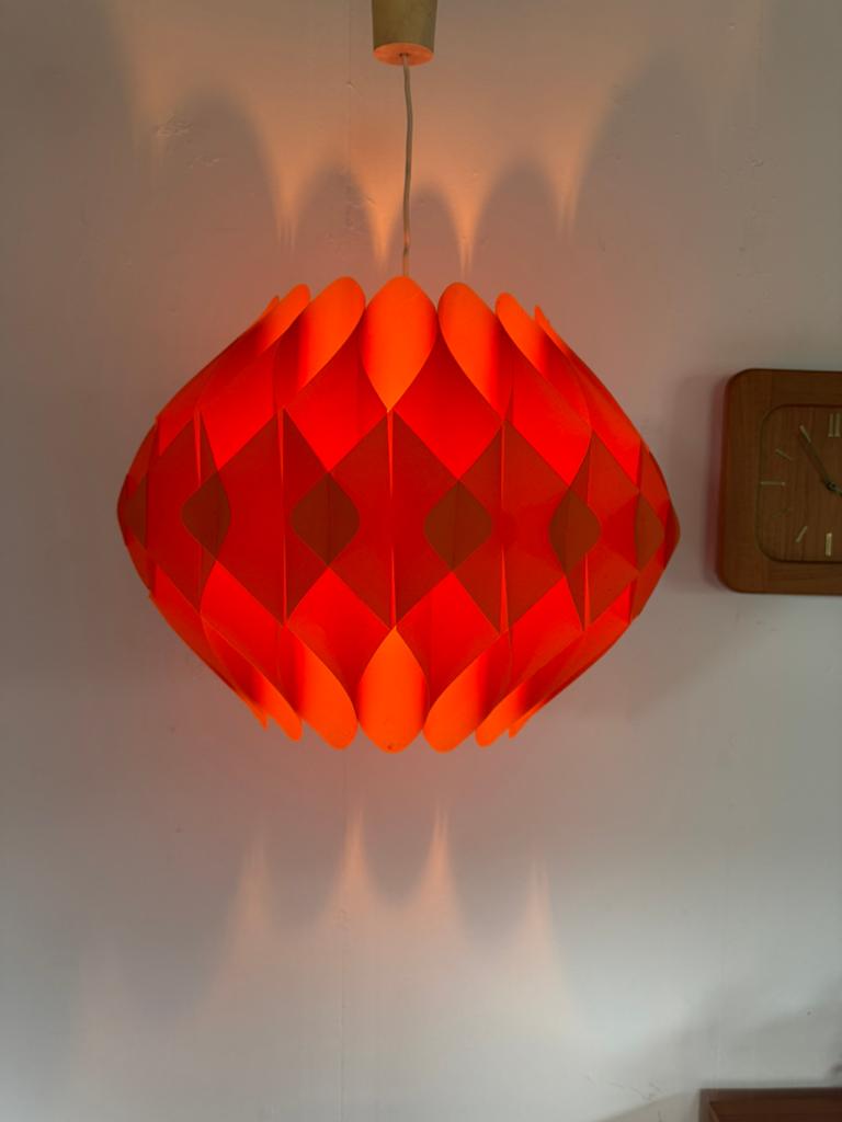 Vintage XL butterfly hanglamp, Lars Schiøler ‘60, Ophalen of Verzenden, Gebruikt, Metaal, Vintage retro buisframe design rotan webbing papercord deens