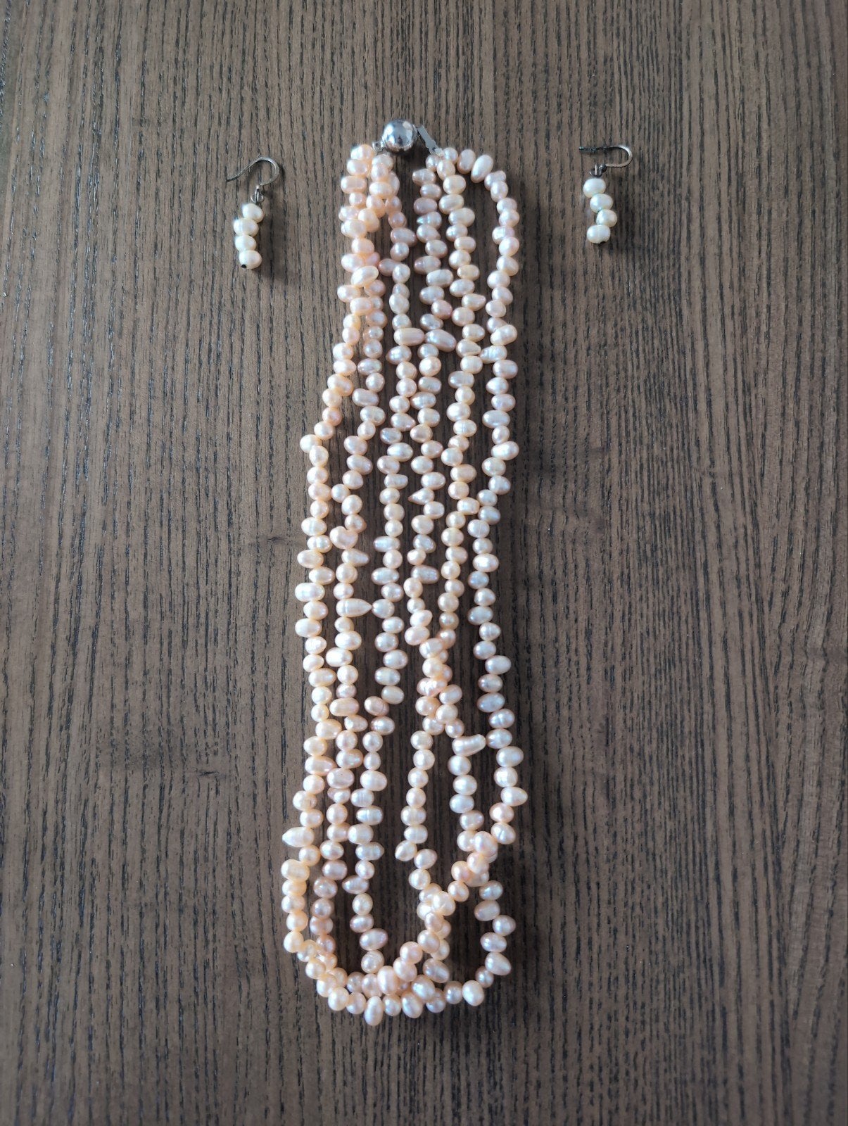 Zoetwater Parel Ketting & Oorbellen Set - Licht Roze, Ophalen of Verzenden, Gebruikt, Roze, Overige materialen