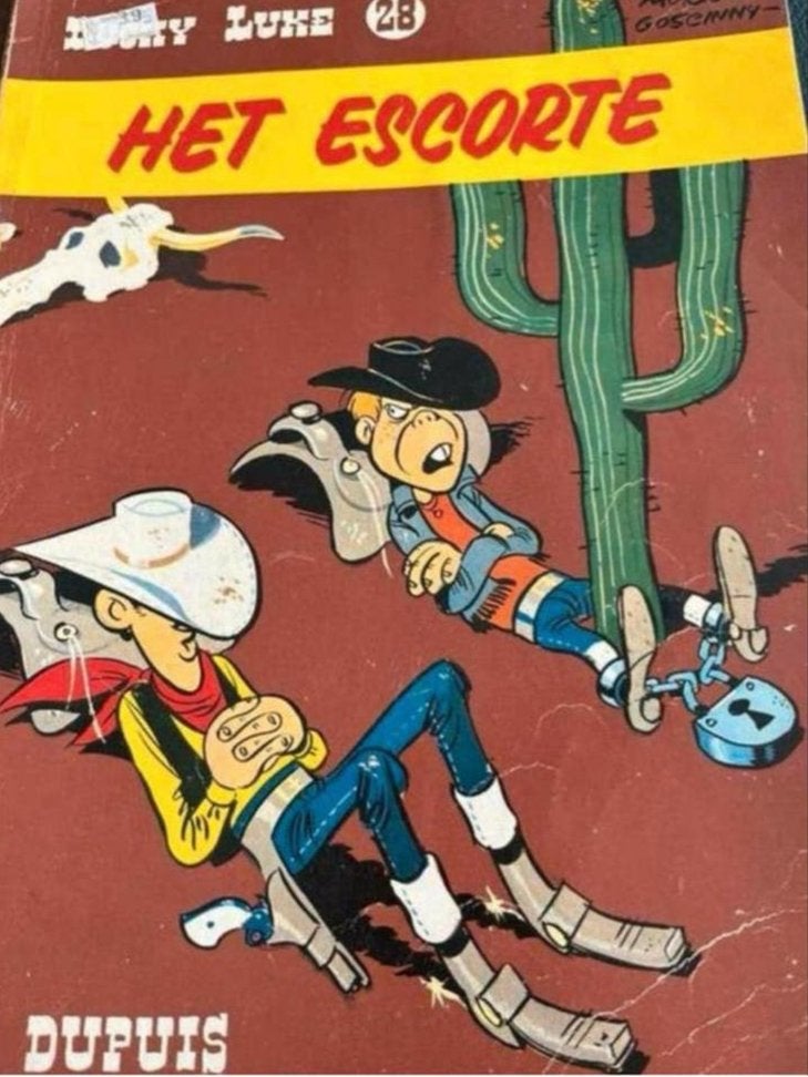 Lucky Luke 28: Het Escorte - Dupuis Morris Goscinny, Eén stripboek, Ophalen of Verzenden, Gelezen