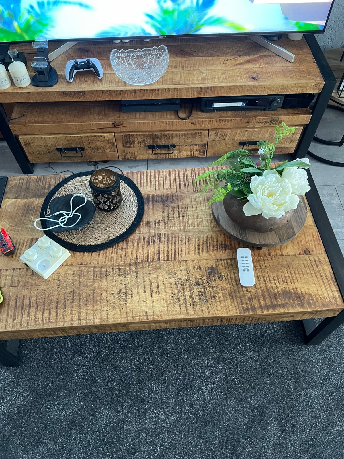 industrieel tv kast, salontafel, set van 3 ronde bijzettafel, Ophalen, Gebruikt, Rond, 50 tot 100 cm