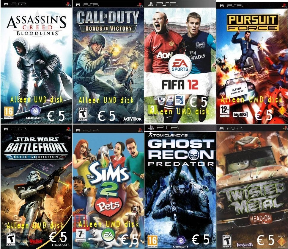 PSP games (€5,- per stuk), Spelcomputers en Games, Games | Sony PlayStation Portable, Ophalen, Overige genres, 1 speler, Zo goed als nieuw