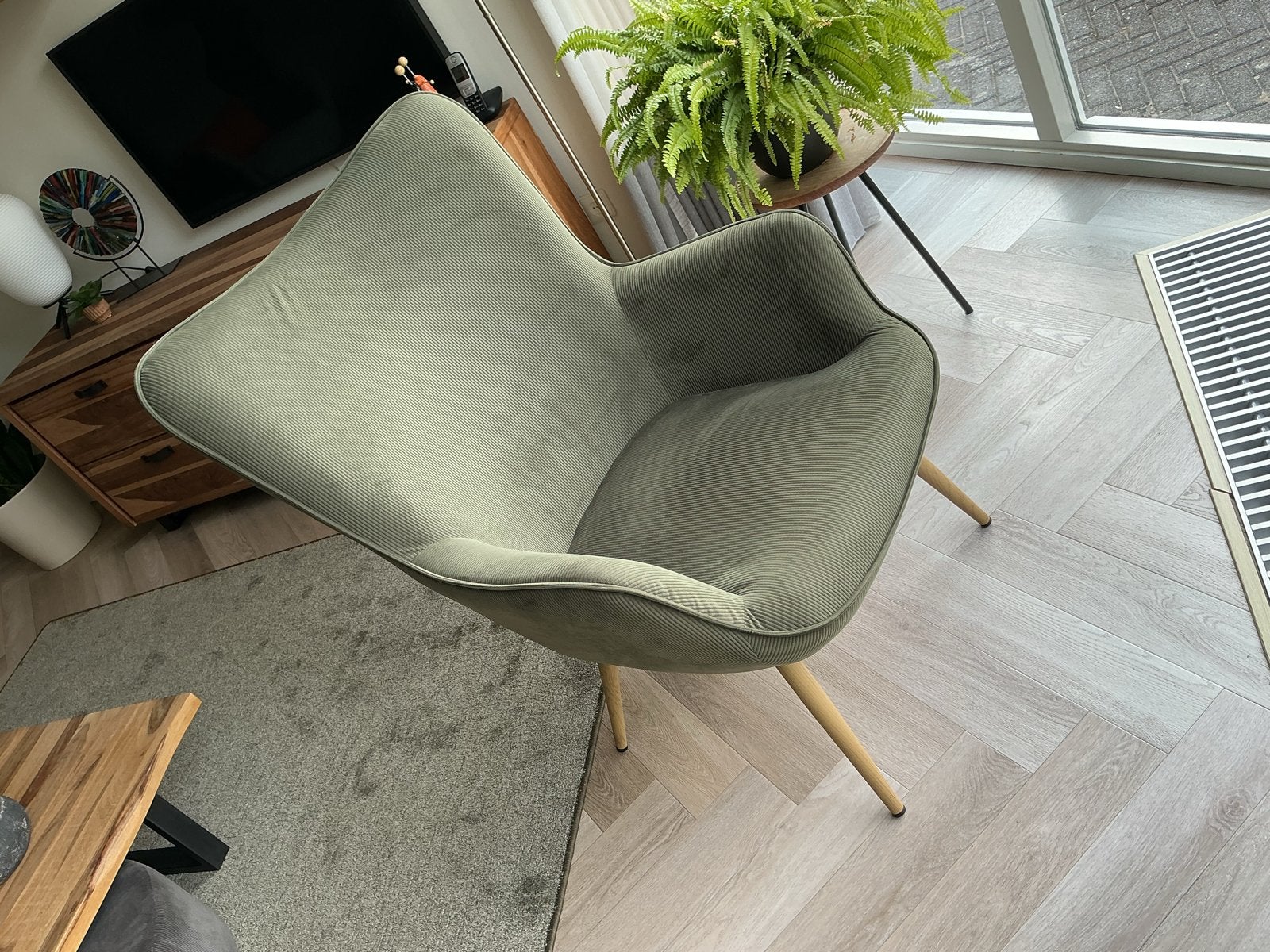 Donkergroene fauteuil - Zo goed als nieuw, Huis en Inrichting, Ophalen, Zo goed als nieuw, Hout