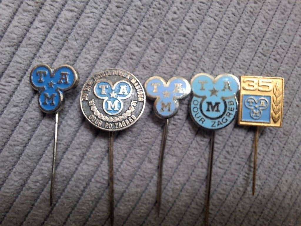 Vijf spelden TAM (vrachtwagens, bussen en motoren), Verzamelen, Speldjes, Pins en Buttons, Ophalen of Verzenden, Nieuw, Transport