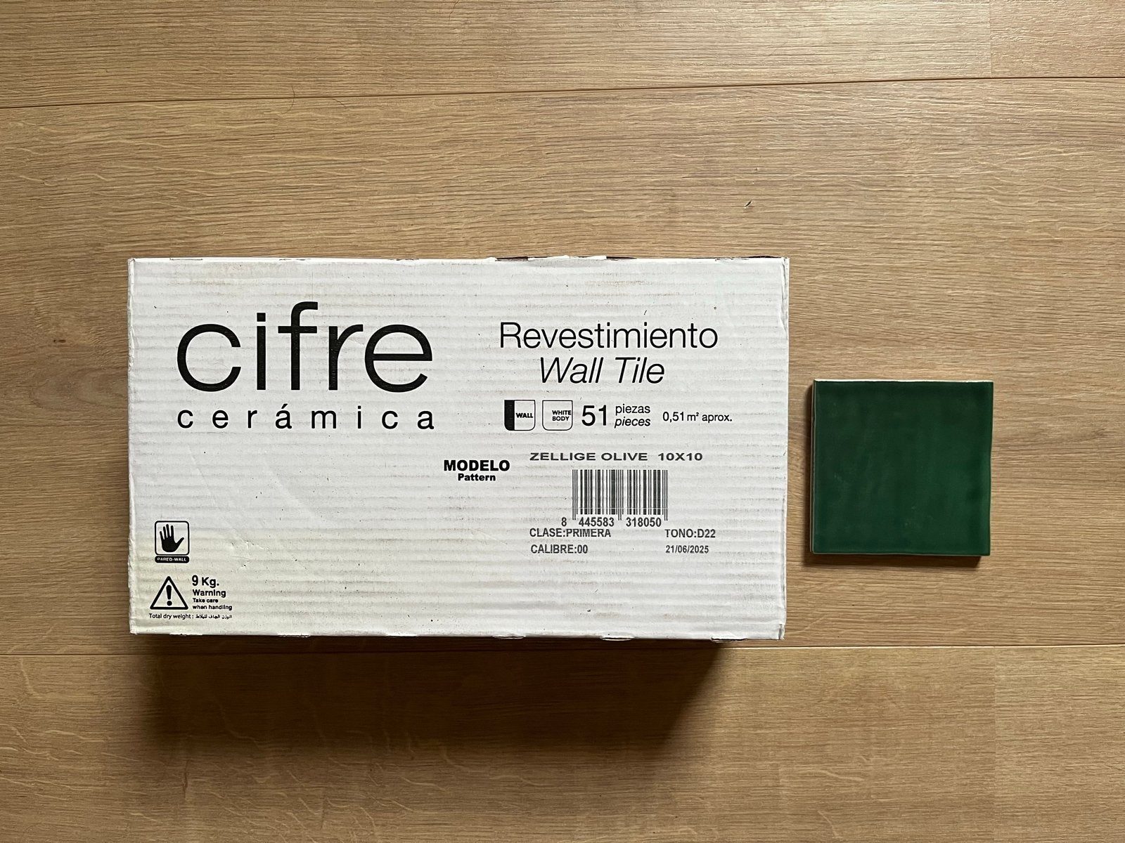 Cifre Ceramica Zellige Olive 10x10 Wandtegels - Nieuw, Ophalen, Nieuw, Minder dan 20 cm, Minder dan 5 m²