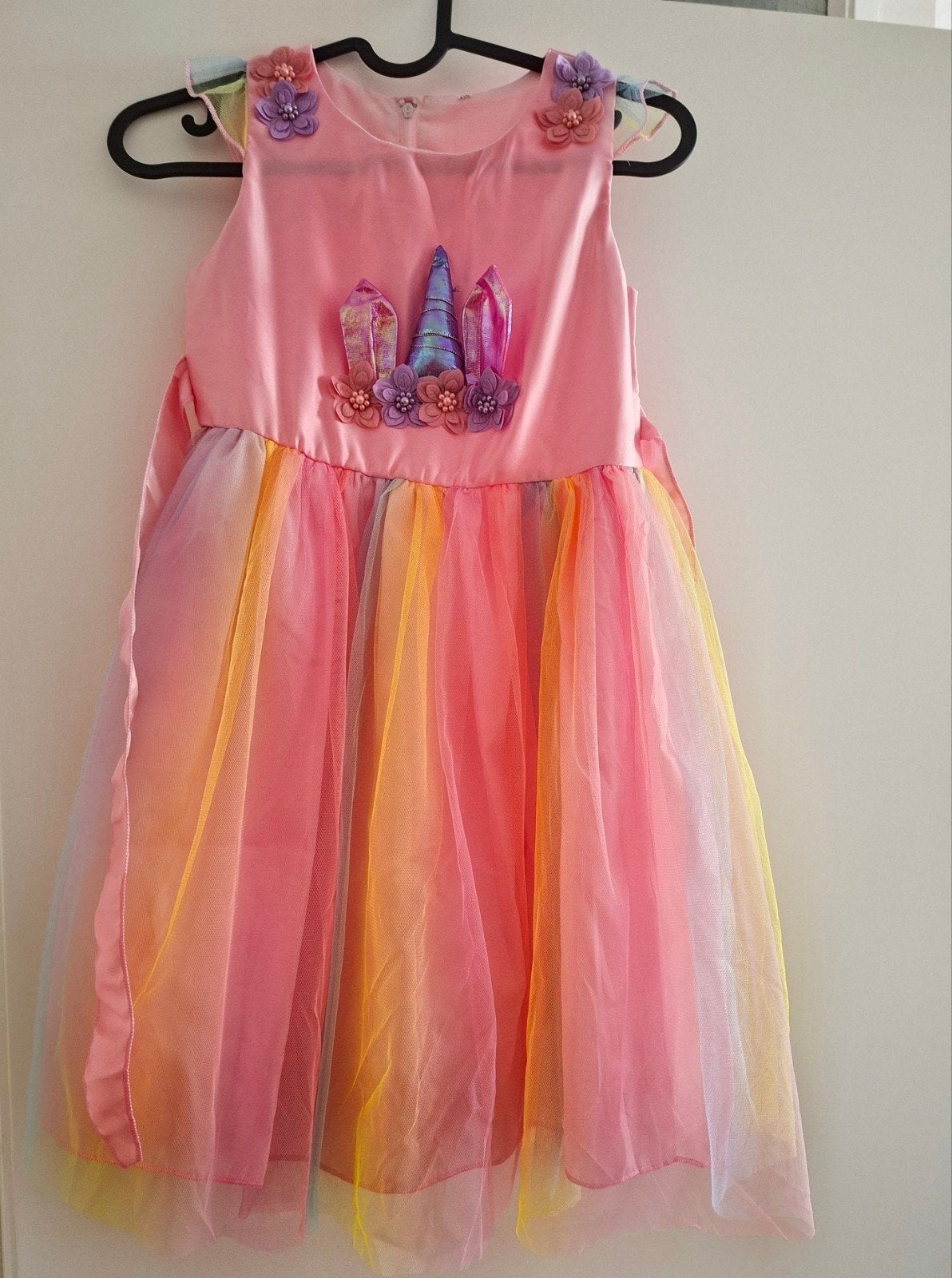 Eenhoorn jurk met regenboogrok en haarband, Kinderen en Baby's, Ophalen of Verzenden, Gebruikt, Meisje, Jurk of Rok