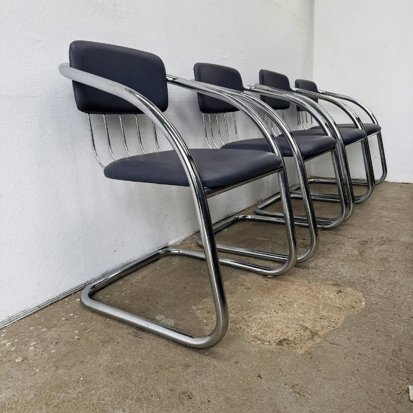 4x vintage sledestoel Italiaans design chroom - buisframe, Ophalen, Gebruikt, Onbekend, Vier
