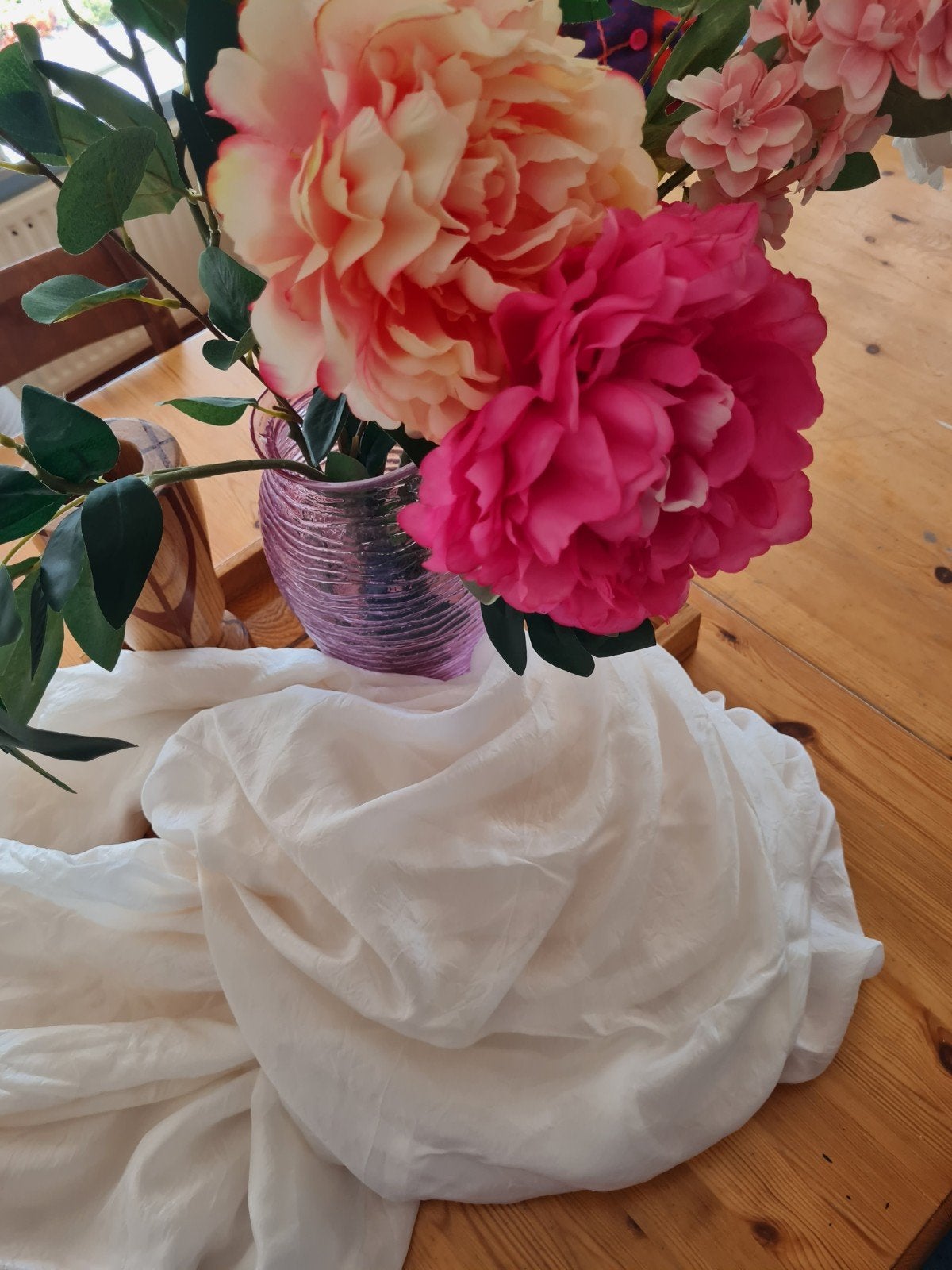 8 meter crinkle chiffon zijde, crème - bruidsjurk/sjaals, Hobby en Vrije tijd, Ophalen of Verzenden