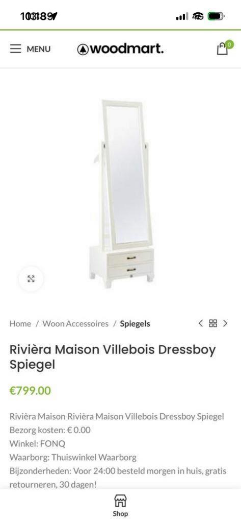 Zeer mooie rivera mason spiegel als nieuw !!, Ophalen of Verzenden, Zo goed als nieuw, Rechthoekig, Minder dan 100 cm