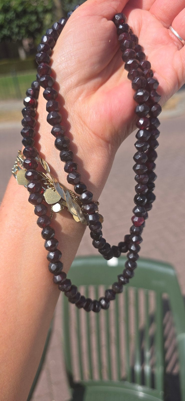 Mooie granaat ketting - facet geslepen, Sieraden, Tassen en Uiterlijk, Kettingen, Gebruikt, Ophalen of Verzenden, Steen of Mineraal