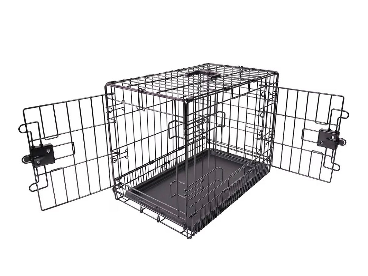 Foldable Metal Wire Dog Crate with Platform and Double Door, Hondenkennel, Minder dan 65 cm, Minder dan 75 cm, Ophalen of Verzenden