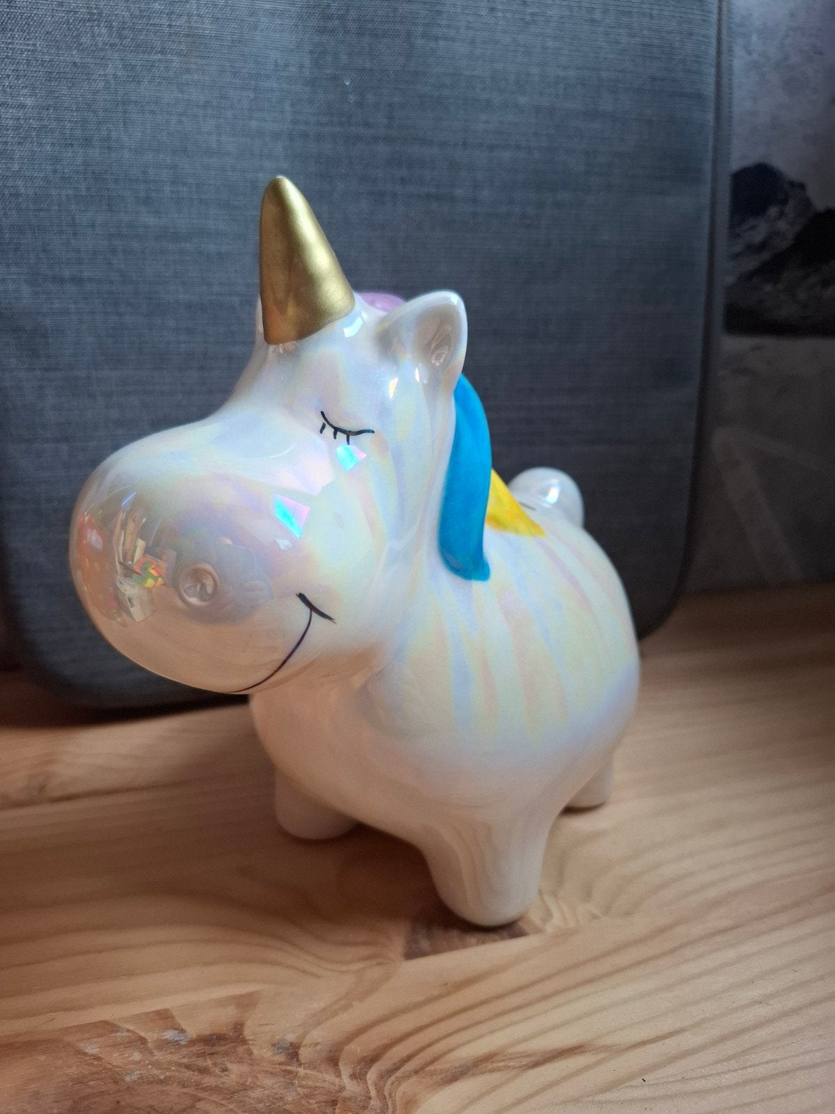 Eenhoorn spaarpot met regenboog manen, Ophalen of Verzenden