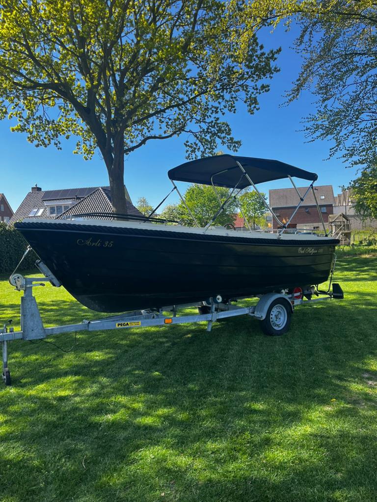Oudhuijzer 480, Watersport en Boten, Sloepen, Afdekzeil, Ophalen of Verzenden, Zo goed als nieuw, Buitenboordmotor
