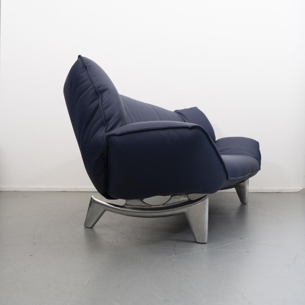 1x Leolux Tango 3-zits/223cm Bank Kobaltblauw Leer - Metaal, Niet ingevuld, Niet ingevuld, 100 tot 125 cm, Ophalen of Verzenden