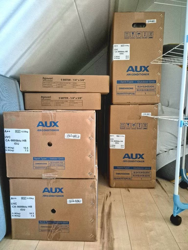 2x Split-unit Airco + aansluitsets (nieuw, ook los te koop), Witgoed en Apparatuur, Airco's, Ophalen, Koelen en Ontvochtigen, Timer