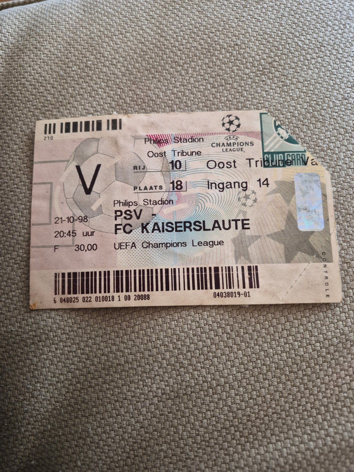 Ticket PSV - FC Kaiserslautern, Ophalen of Verzenden, Gebruikt, PSV, Overige typen