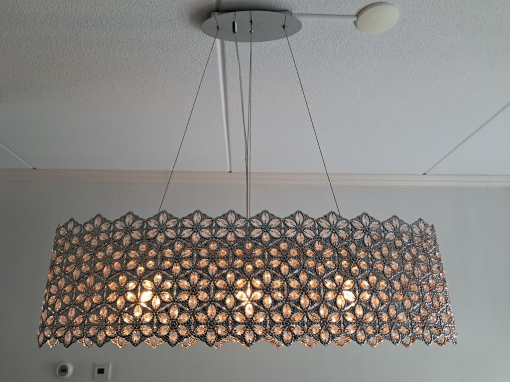 Exclusieve zilveren hanglamp met glasparels, dimbaar, Ophalen, Gebruikt, Glas, Modern, Glamour