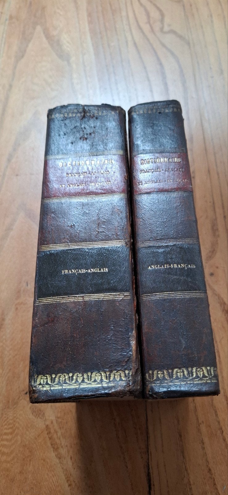 Antieke Frans-Engelse Woordenboeken (1843) - Leer & Goud, Antiek en Kunst, Verzenden, A. Boniface