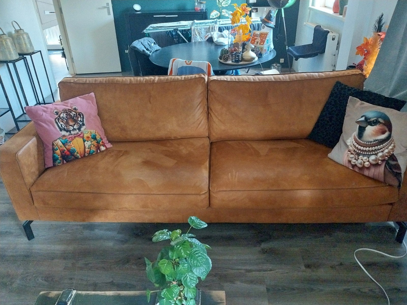 Comfortabele 2-zits bank in cognac kleur GRATIS, Ophalen, Gebruikt, Modern, Industrieel, Tweepersoons