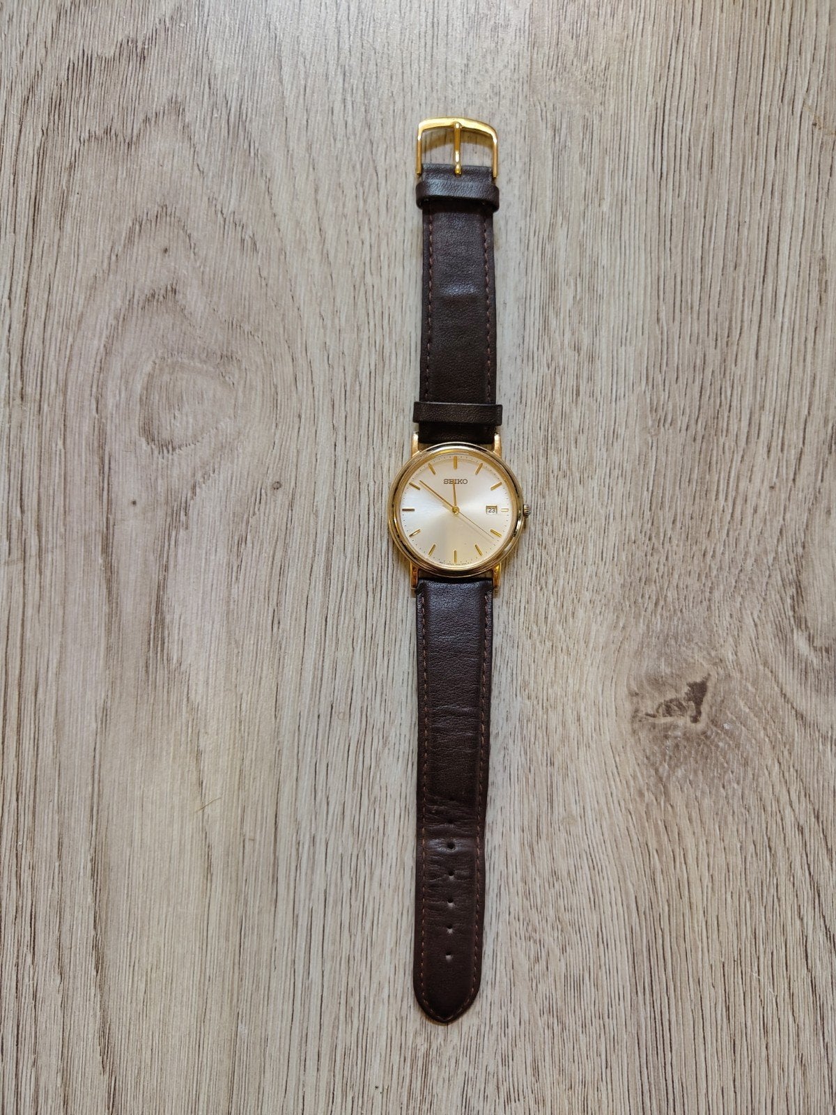 Seiko Polshorloge 371208 Goudkleurig met Leren Bandje, Ophalen of Verzenden, Gebruikt, Leer, Seiko