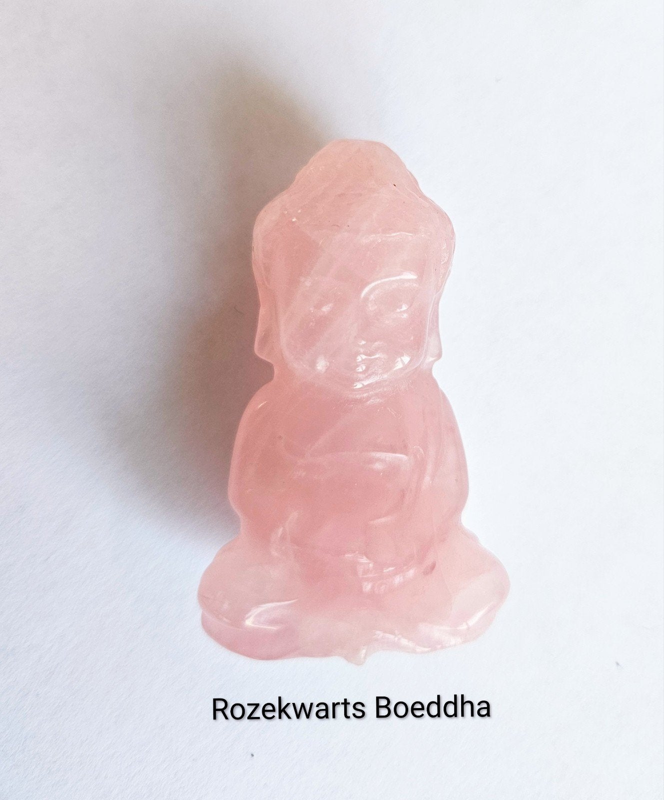 Edelsteen Rozekwarts Boeddha carving AFGEPRIJSD, Ophalen of Verzenden