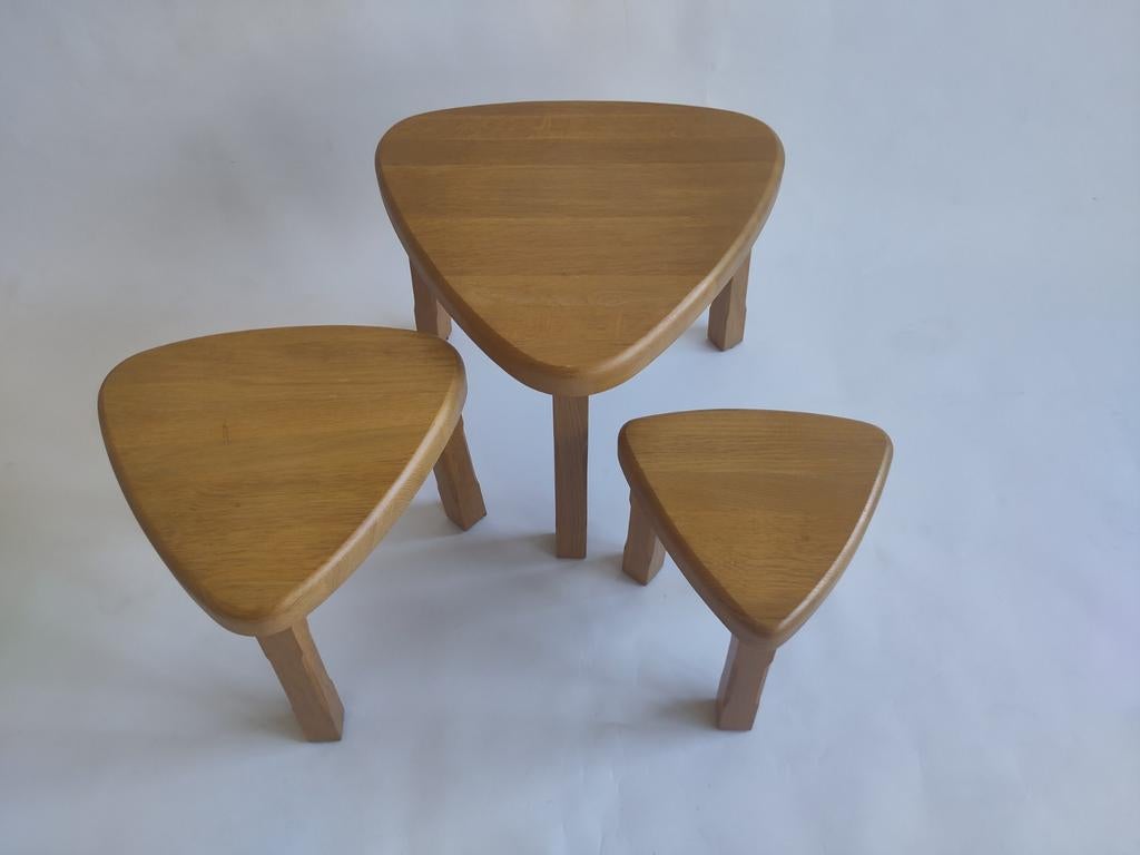 Vintage eikenhouten nesting tables tafeltjes hout brutalist, Huis en Inrichting, Krukjes, Gebruikt, ., Ophalen of Verzenden, .