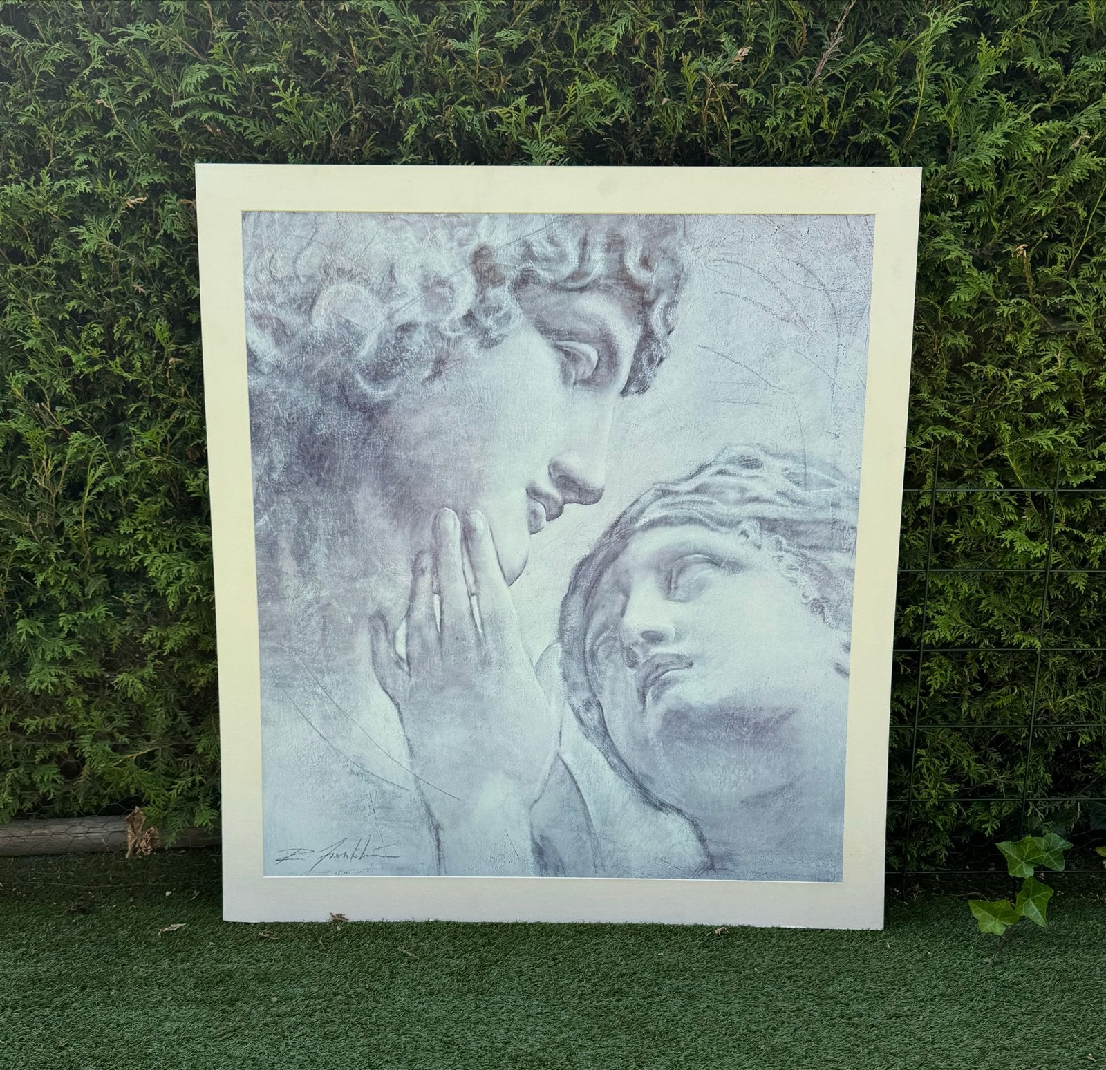 Klassiek portret van twee figuren in grijstinten, Antiek en Kunst, Kunst | Schilderijen | Klassiek, Ophalen, Met passe-partout
