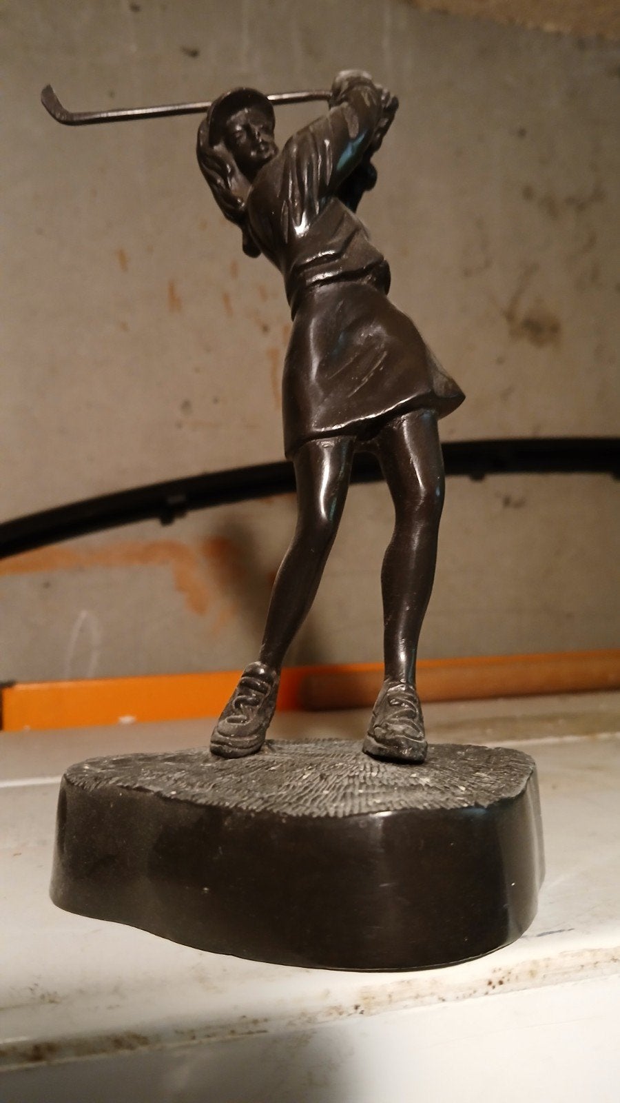 Bronzen beeldje golfster - Vintage decoratie, Antiek en Kunst, Kunst | Beelden en Houtsnijwerken, Minder dan 20 cm, Ophalen of Verzenden