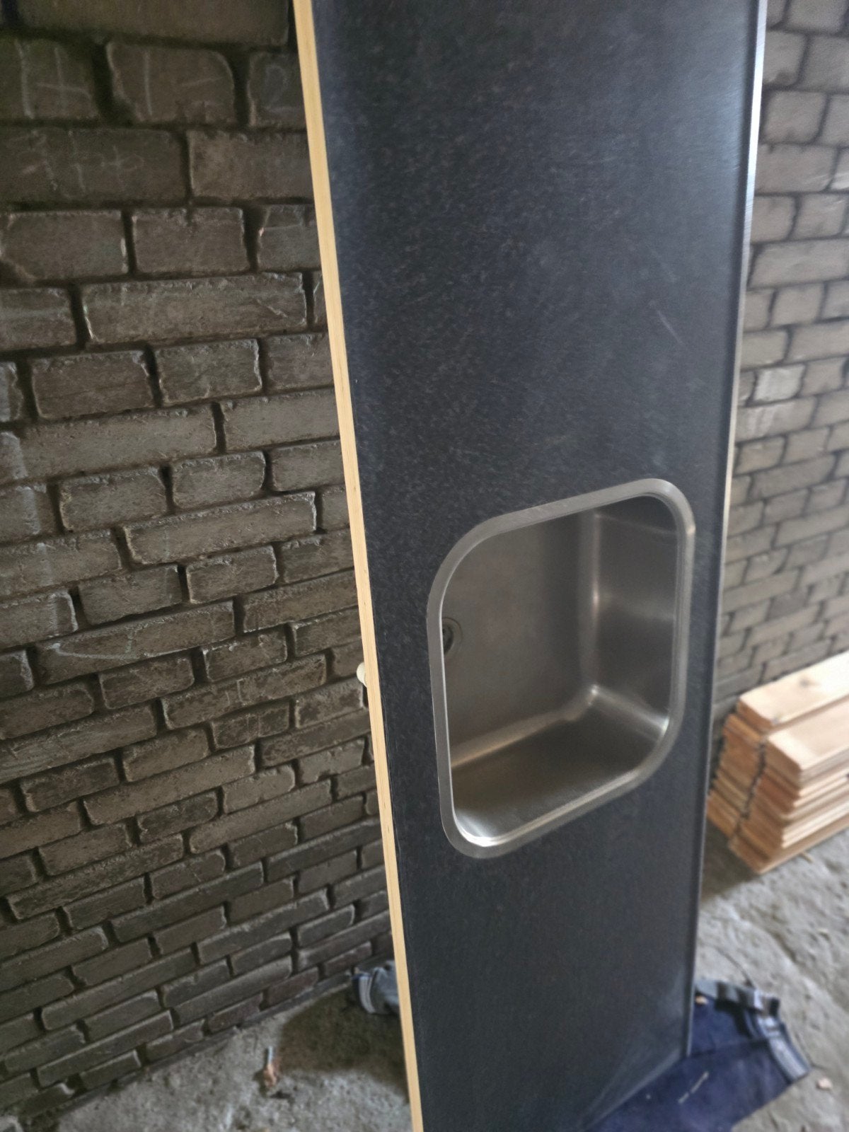 Aanrechtblad + RVS spoelbak antraciet granietlookloo, Ophalen of Verzenden, 50 tot 75 cm, Minder dan 100 cm
