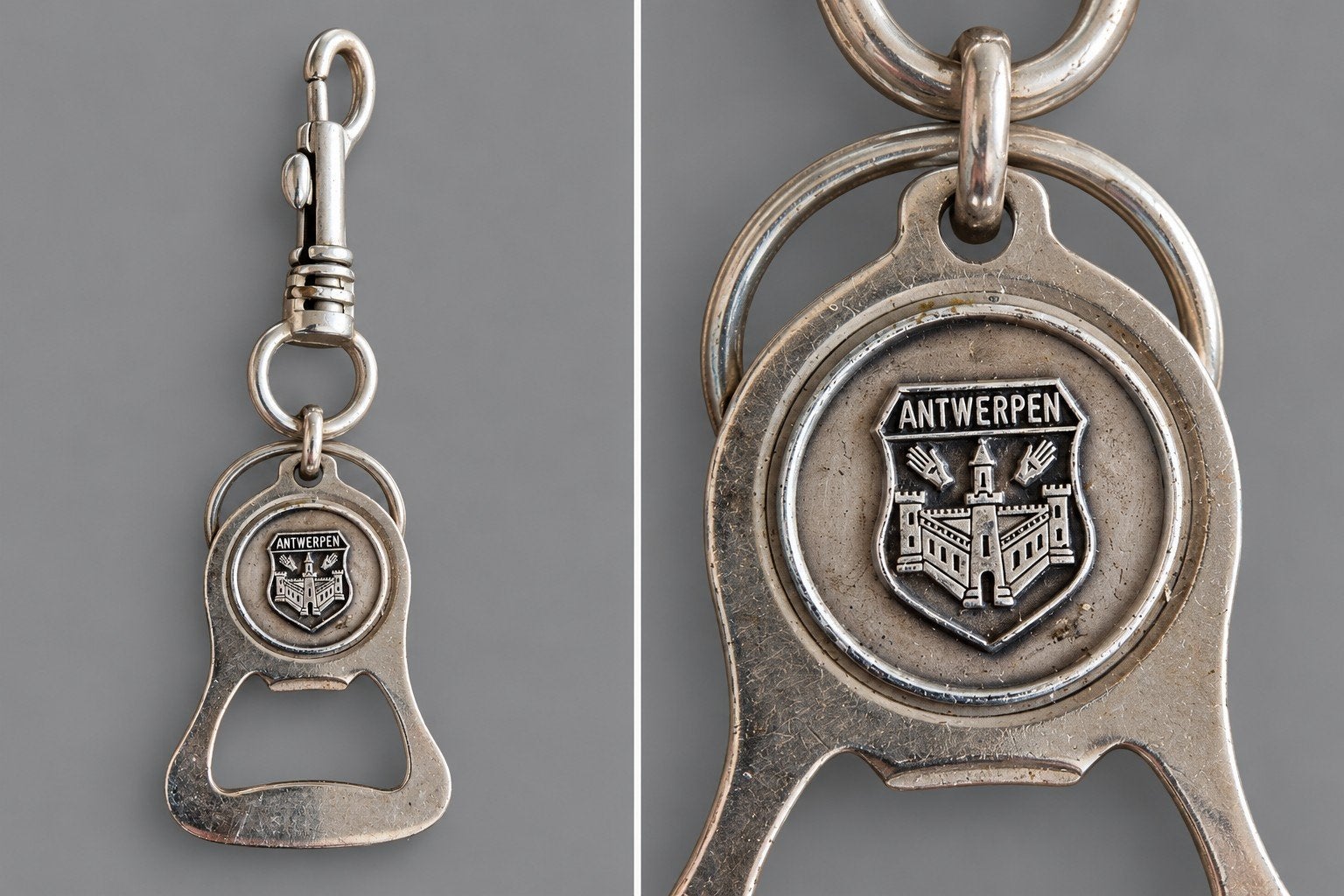 Vintage sleutelhanger Antwerpen met flesopener, Ophalen of Verzenden, Gebruikt, Merk