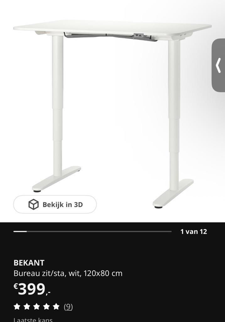 Bureau zit/sta 120x80 cm, Ophalen, Zo goed als nieuw, IKEA, Stabureau