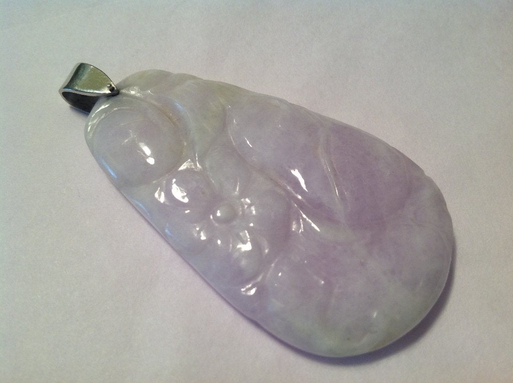 Lavendel jadeiet jade hanger (FEI CUI) met platina hangoog, Verzenden, Zo goed als nieuw, Paars, Goud