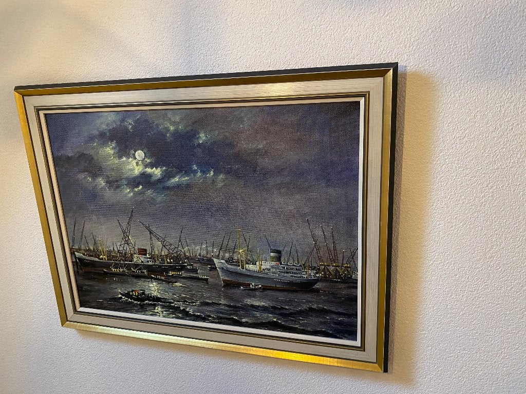 SCHILDERIJ ROTTERDAMSE HAVEN, Maritiem / water, Doek, Realistisch, Ophalen of Verzenden