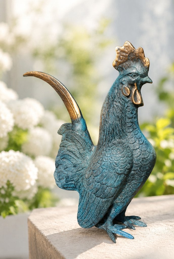 BRONZEN HAAN EN HEN / TUINBEELD / kip, Nieuw, Info@huisentuindecoratiemarie.nl, Huis en tuin decoratie marie, Peize