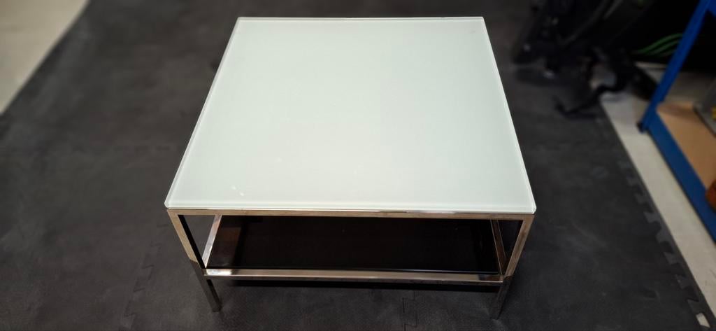 Montèl salontafel met glazen blad en metalen frame, Huis en Inrichting, Tafels | Salontafels, Ophalen, Gebruikt, 50 tot 100 cm