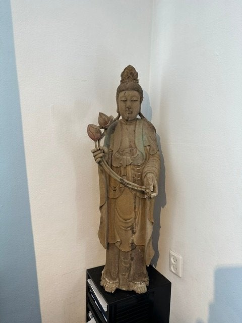 Oude antieke Guanyin (Kwan Yin), hout., Antiek en Kunst, Ophalen