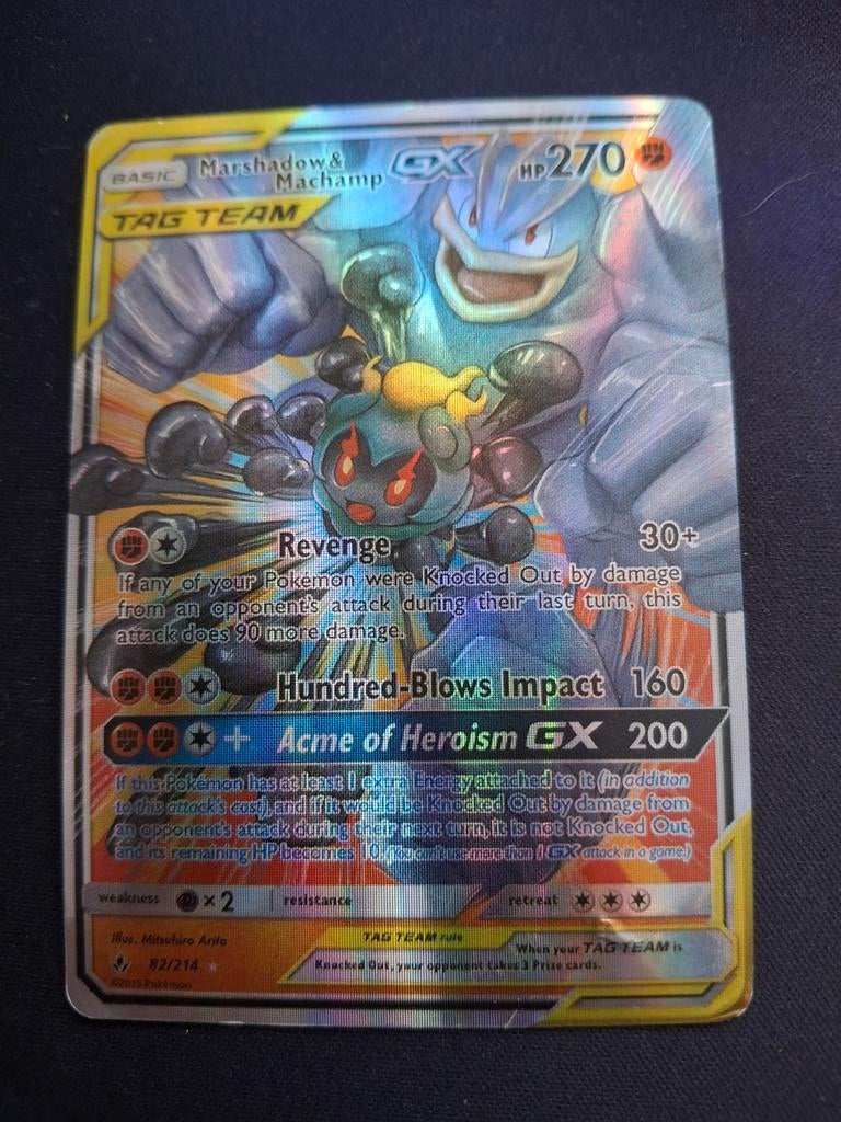 Pokémon Kaart: Marshadow & Machamp GX TAG TEAM, Ophalen of Verzenden, Gebruikt, Losse kaart