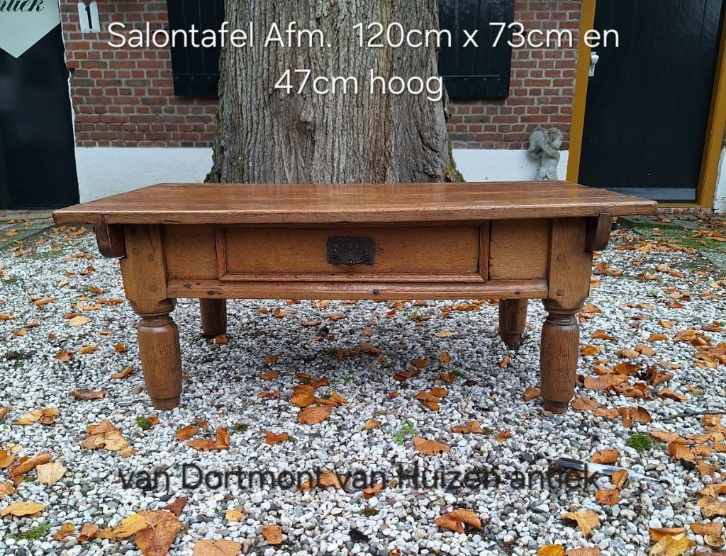 Antieke salontafel, afm. 120cm x 73cm en 47cm hoog., Ophalen of Verzenden