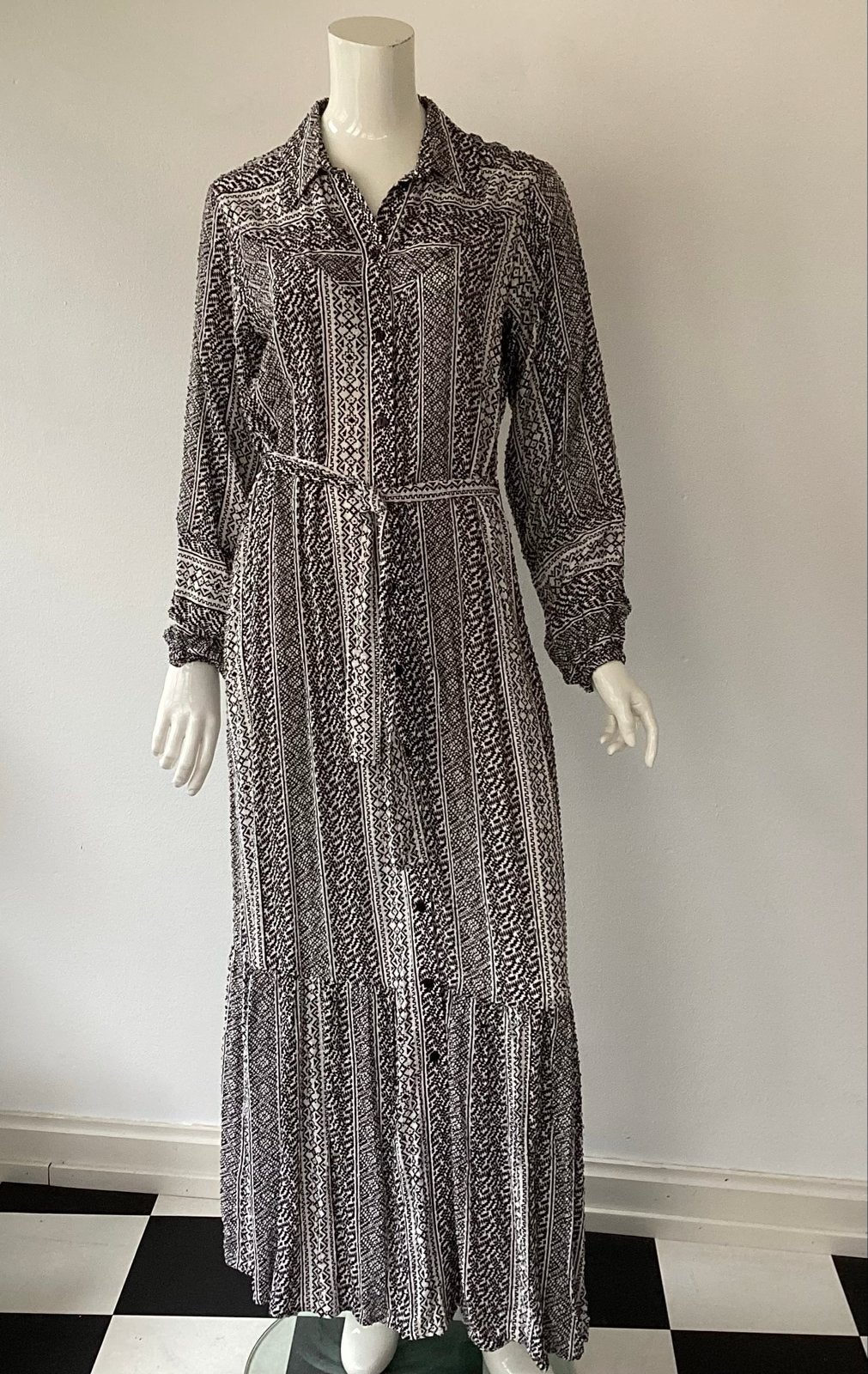 Dante 6 D6Adira Maxi Jurk Zwart/Wit Print Maat 2 (S), Verzenden, Zwart, Nieuw, Maat 36 (S)