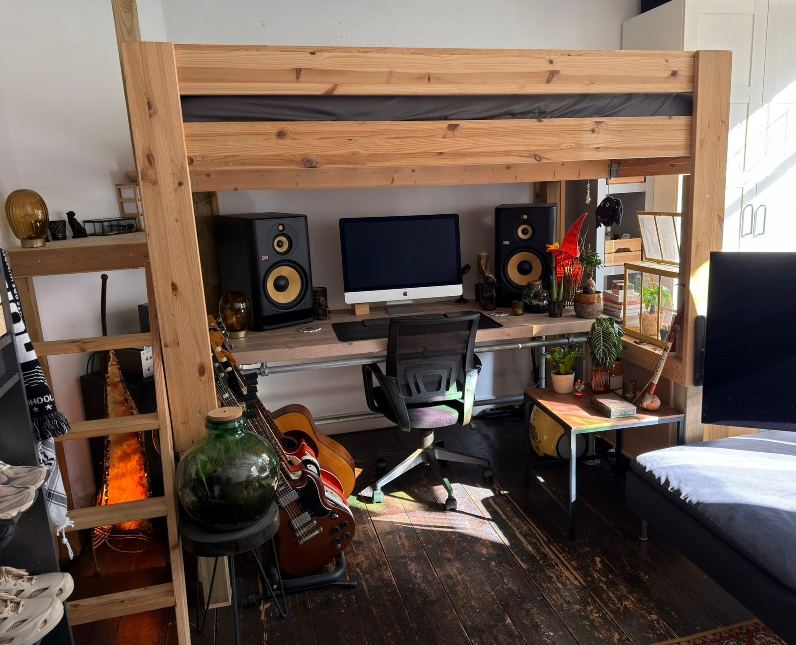 Hoogslaper bed 140x200 massief hout incl. matras, Huis en Inrichting, Ophalen, Gebruikt, Hoogslaper, Tweepersoons
