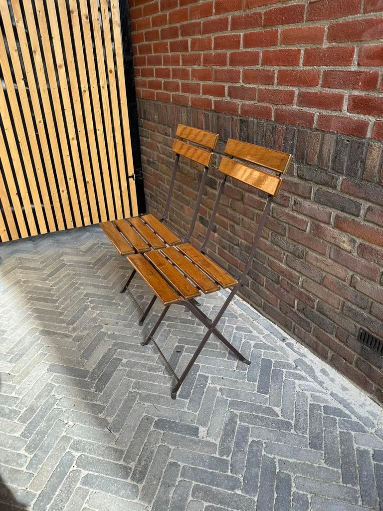 Franse Bistro terras klapstoel (2 stuks), Ophalen, Zo goed als nieuw, Overige materialen, 2 zitplaatsen