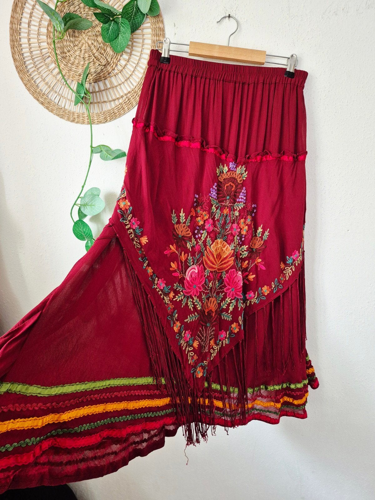Vintage gypsy/boho folklore rok met franje S/M, Kleding | Dames, Maat 38/40 (M), Ophalen of Verzenden, Zo goed als nieuw, Vintage
